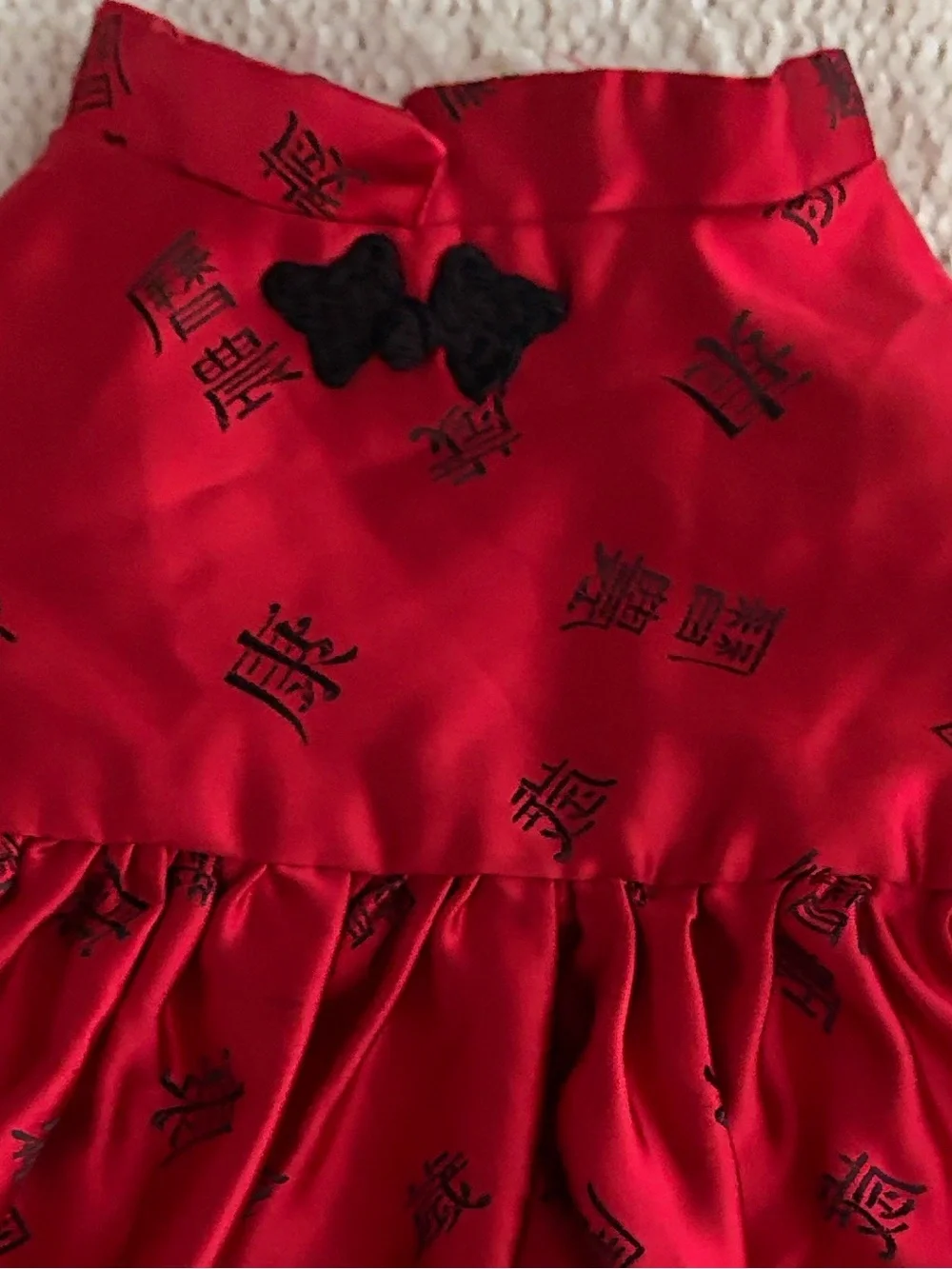 Dog Chinese New Year Red Cheongsam Dress with Black Bow